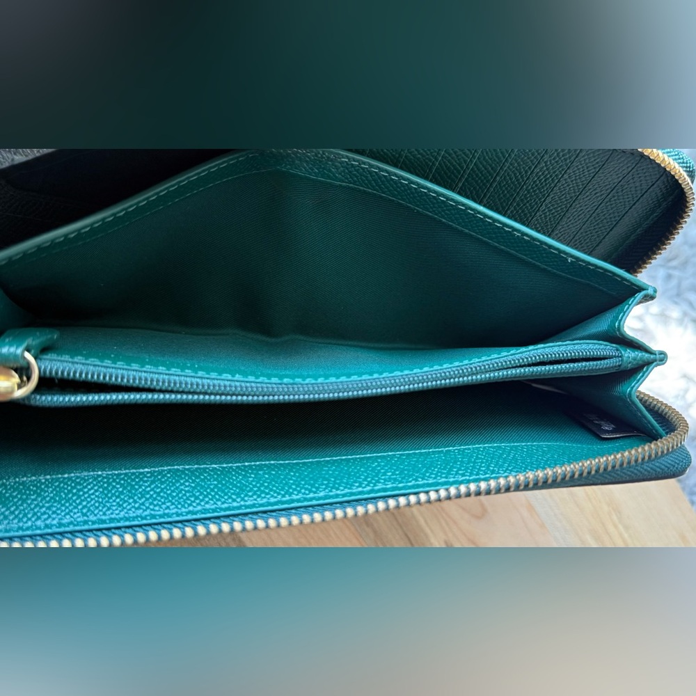 COACH Essential Continental Wallet Zip Around Crossgrain Leather Dark Green - Picture 7 of 7